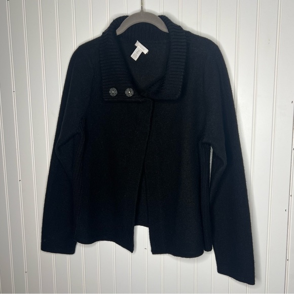 Chico’s Wool Snap Front Black Cardigan Sweater Size 2 (12/14) - Picture 1 of 14